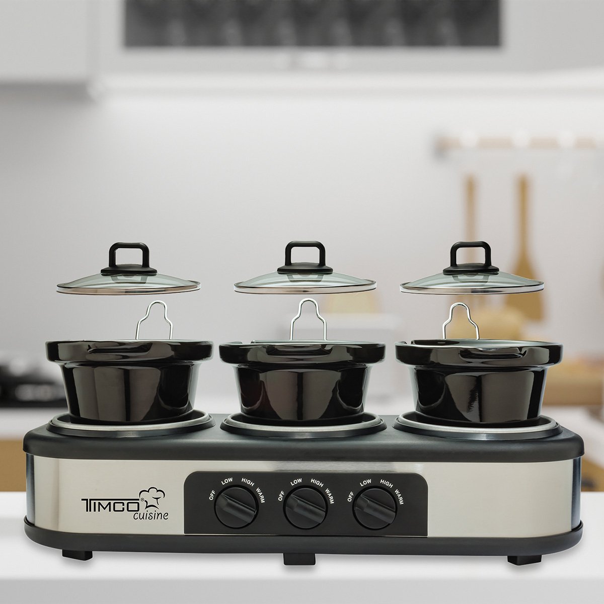 Bufetera Eléctrica de 3 Cacerolas de Cerámica 1.5Lt Timco