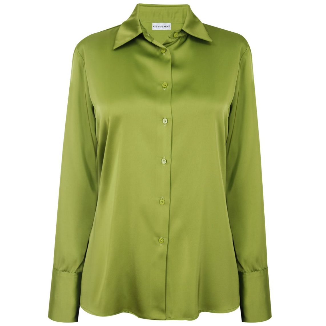 Blusa City Femme Cuello Camisero Diseño Lisa de Puño Ancho para Mujer