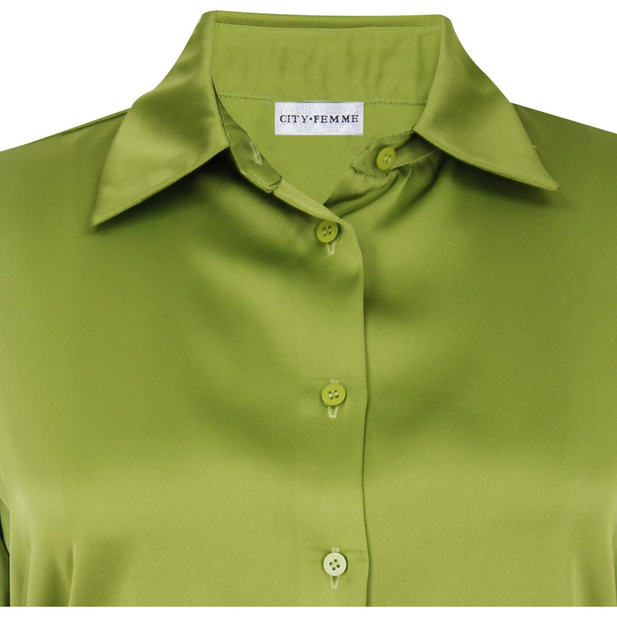 Blusa City Femme Cuello Camisero Diseño Lisa de Puño Ancho para Mujer