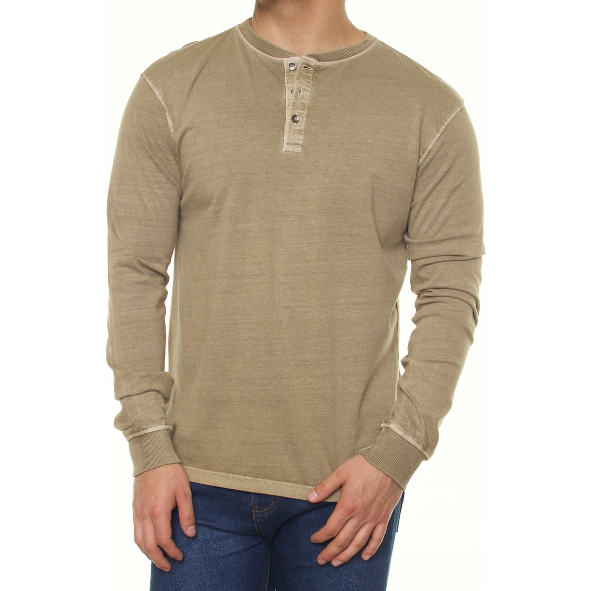 Playera Manga Larga Cuello Henley para Hombre Jeanious