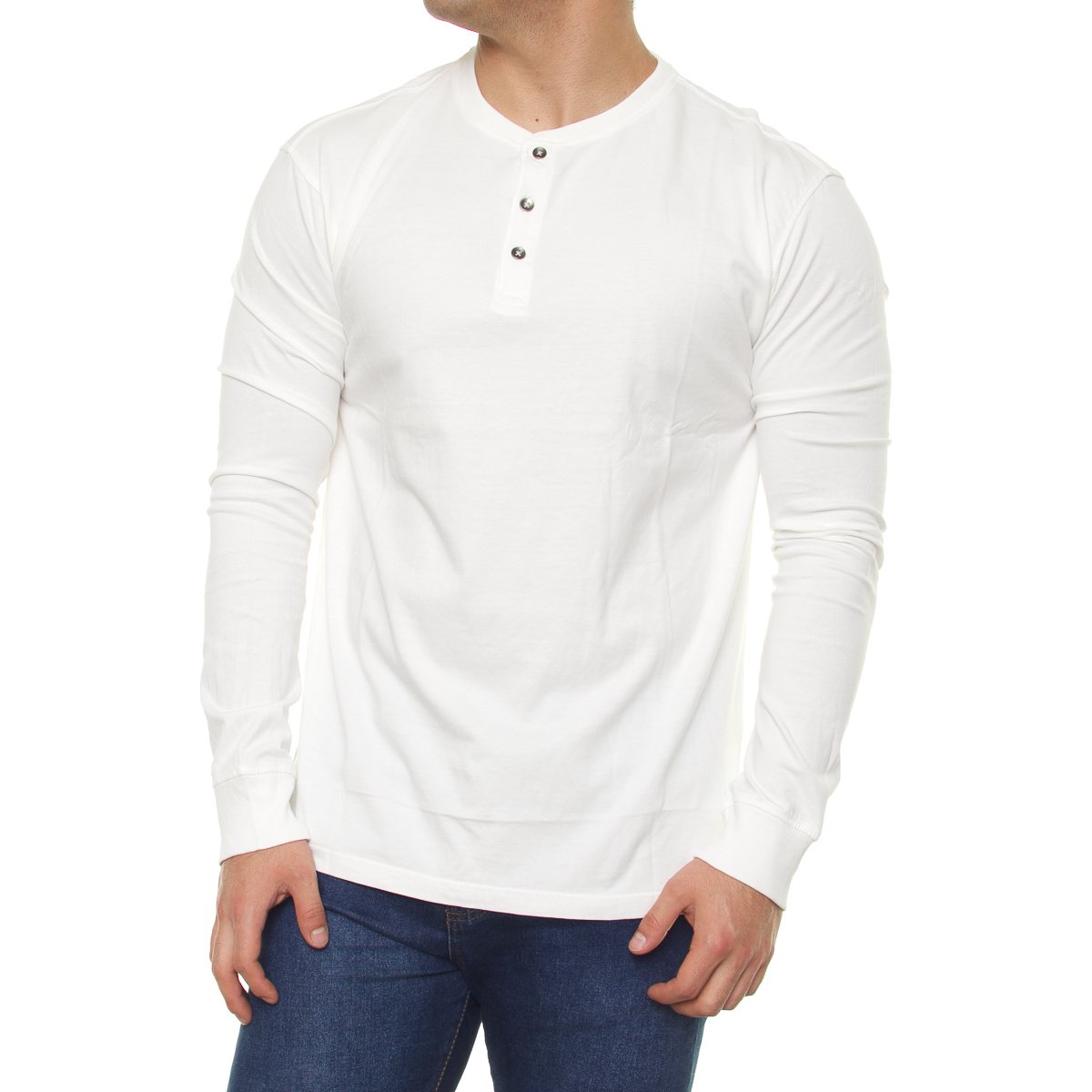 Playera Manga Larga Cuello Henley para Hombre Jeanious