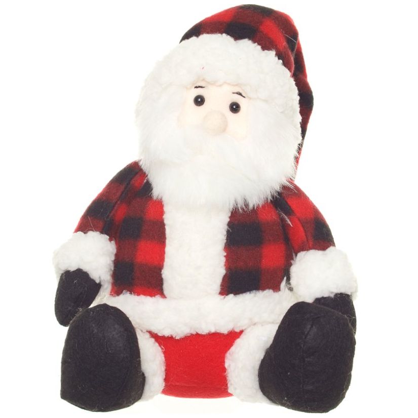 Santa Sentado Cuadros Rojo Y Negro  47Cm