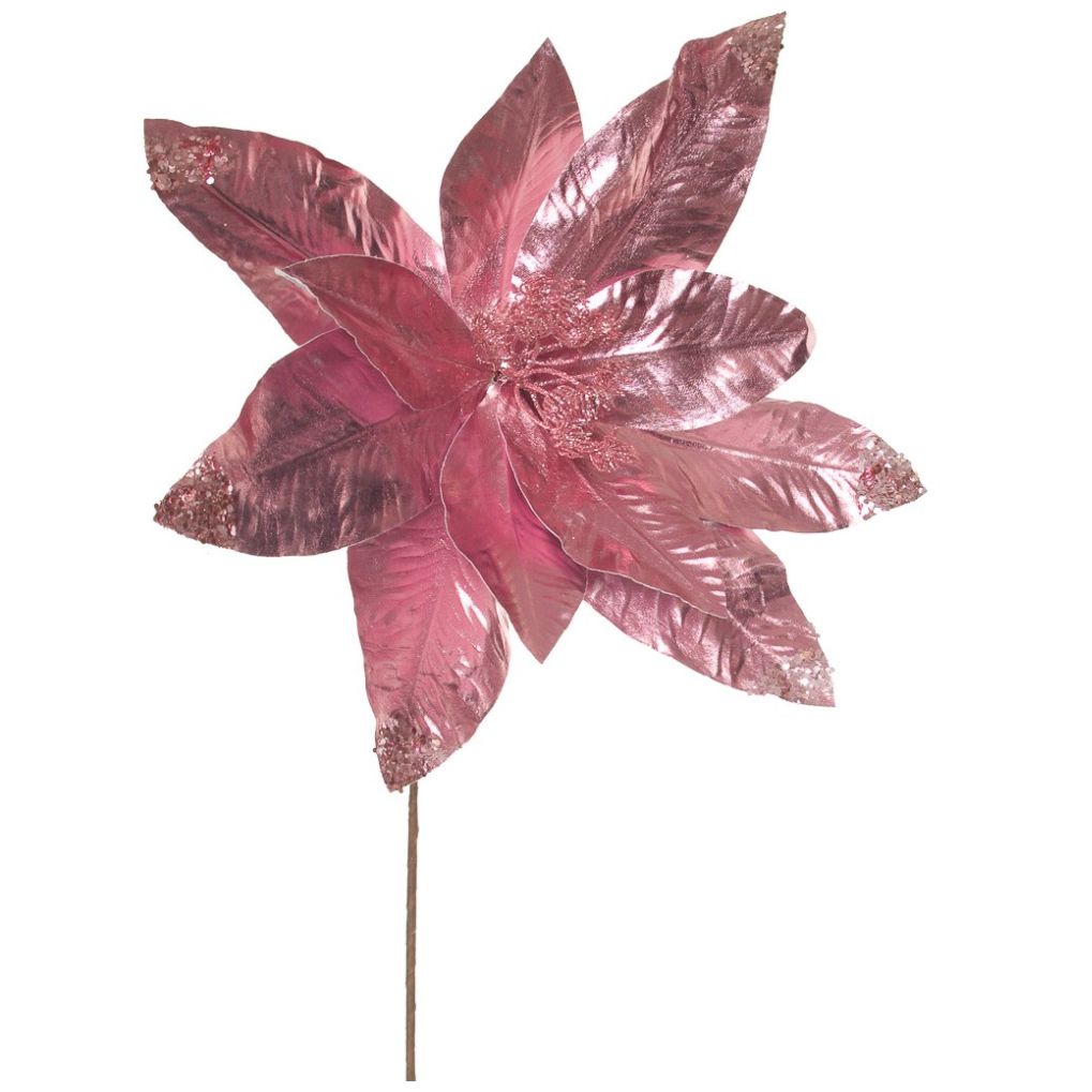Flor de Nochebuena Rosa Metalico 45Cm