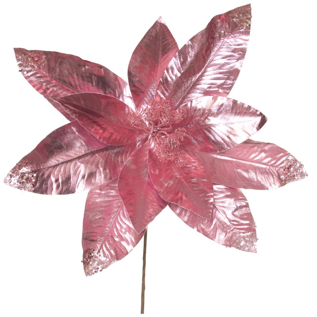 Flor de Nochebuena Rosa Metalico 45Cm