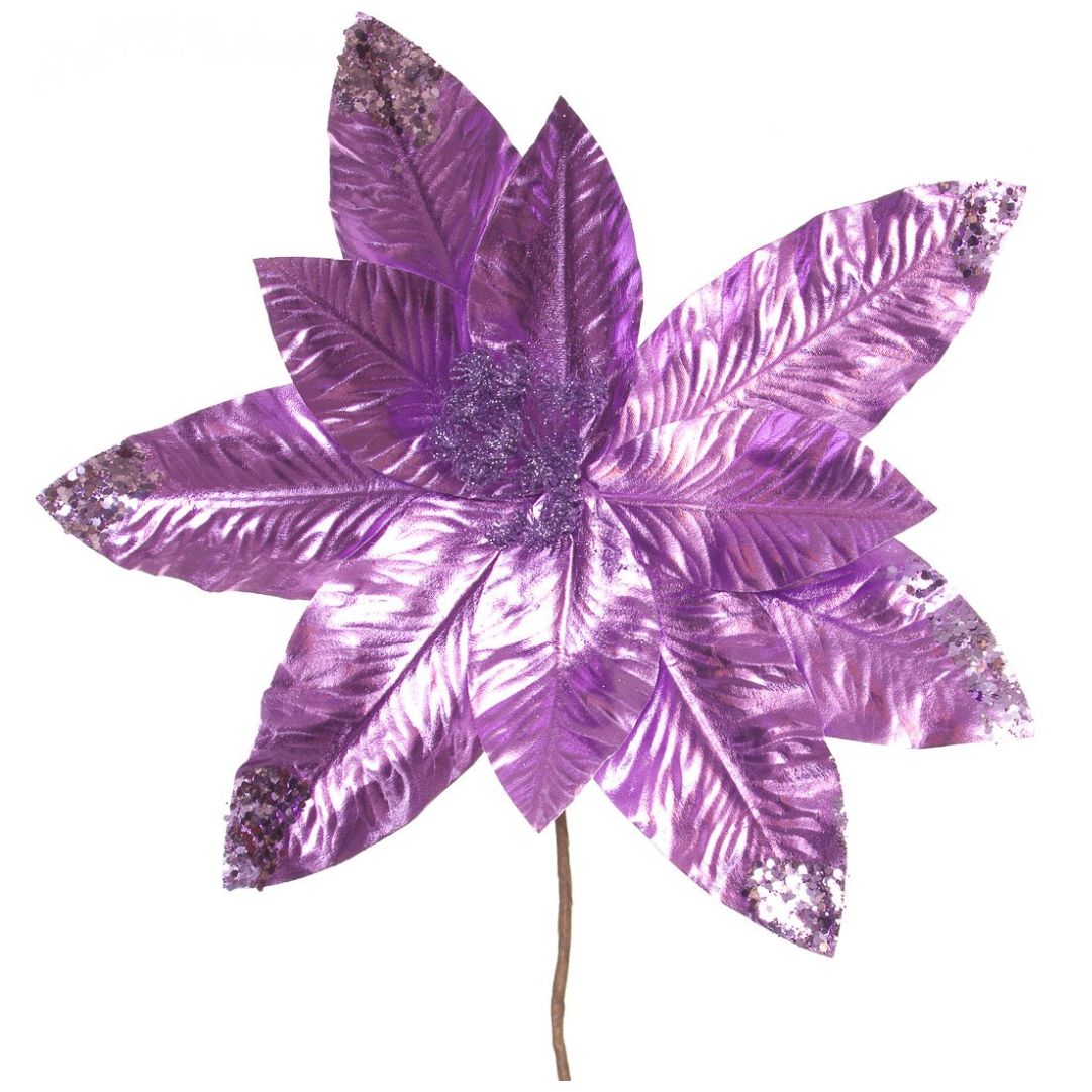 Flor de Nochebuena Lavanda Metálico 45Cm
