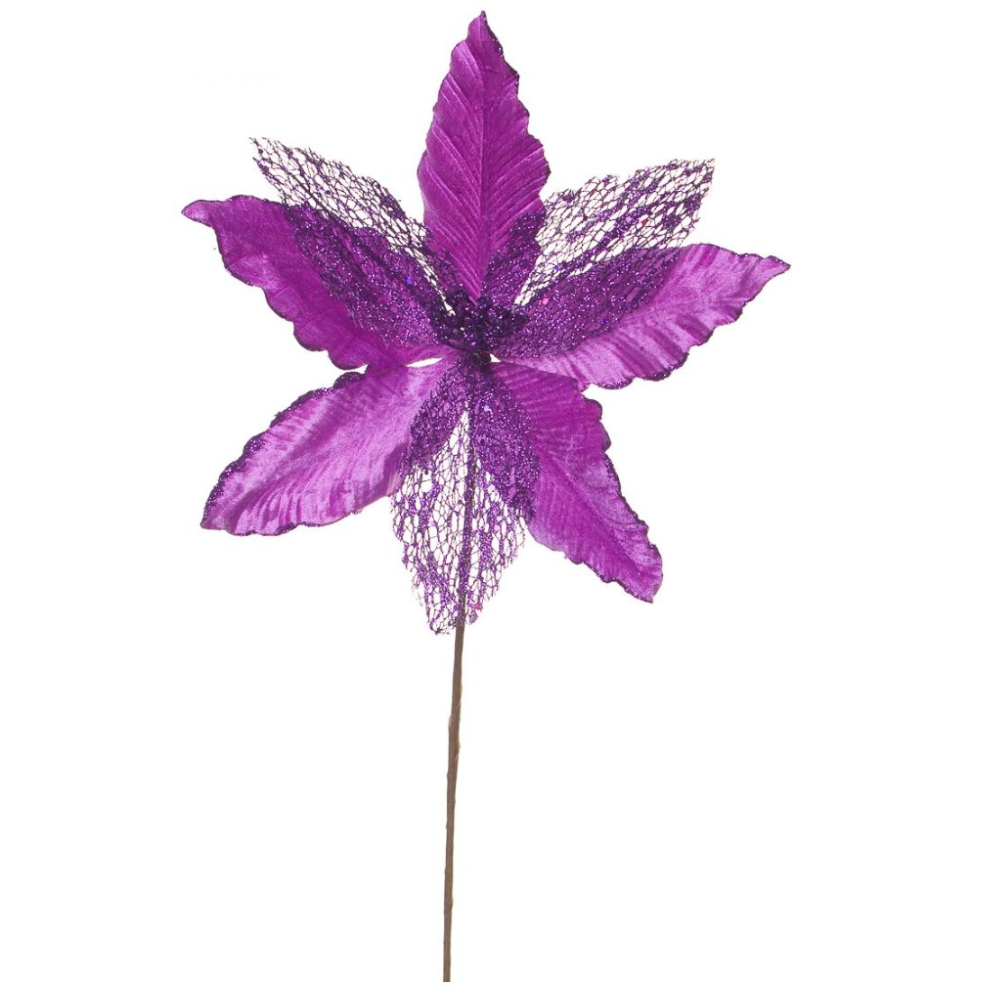 Flor de Nochebuena Terciopelo Y Malla Purpura 35Cm