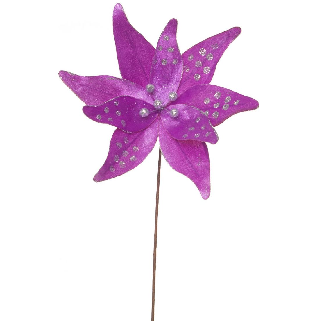 Flor de Nochebuena Puntos Pupura Y Plata Oro 37Cm