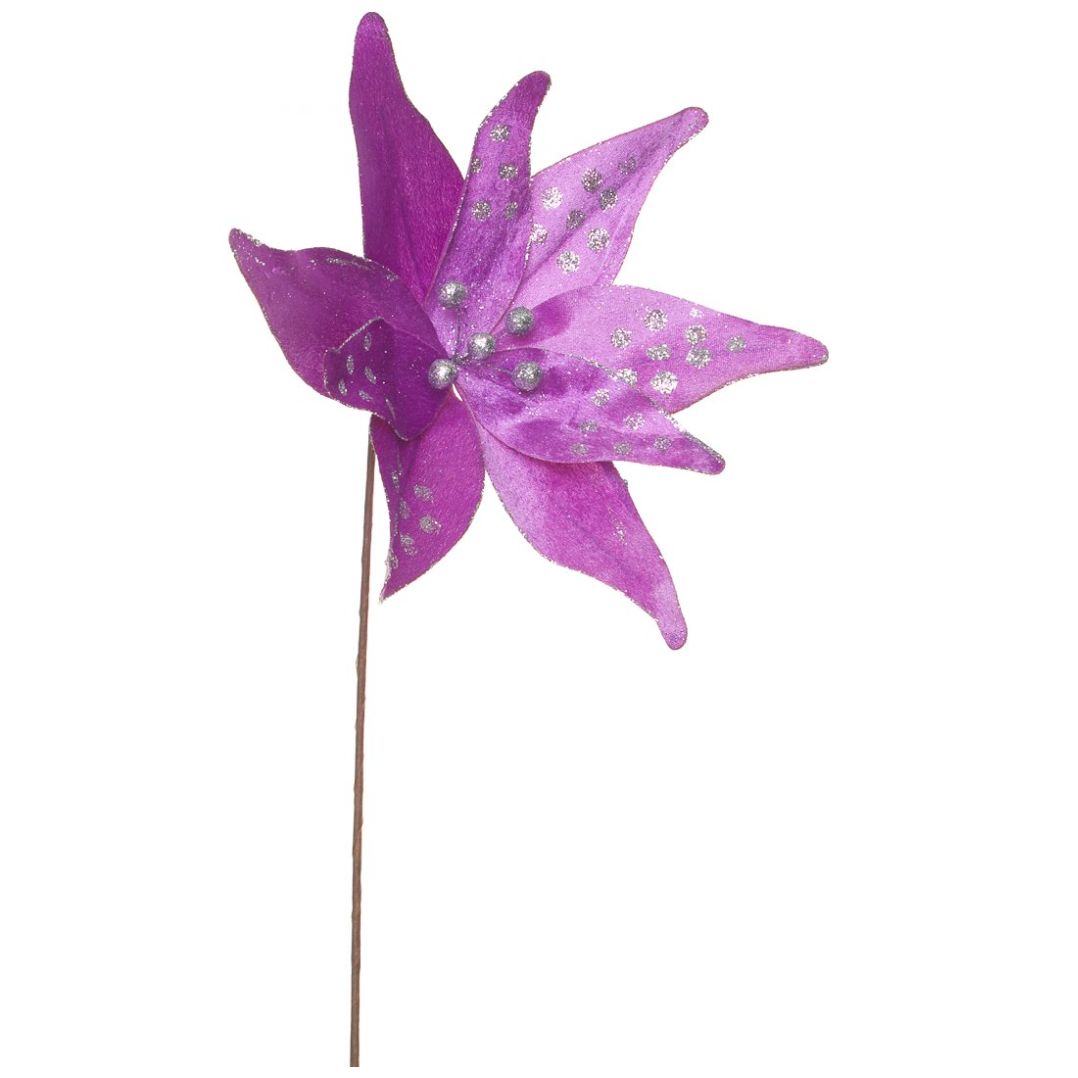 Flor de Nochebuena Puntos Pupura Y Plata Oro 37Cm