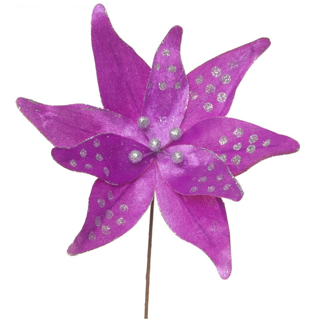 Flor de Nochebuena Puntos Pupura Y Plata Oro 37Cm