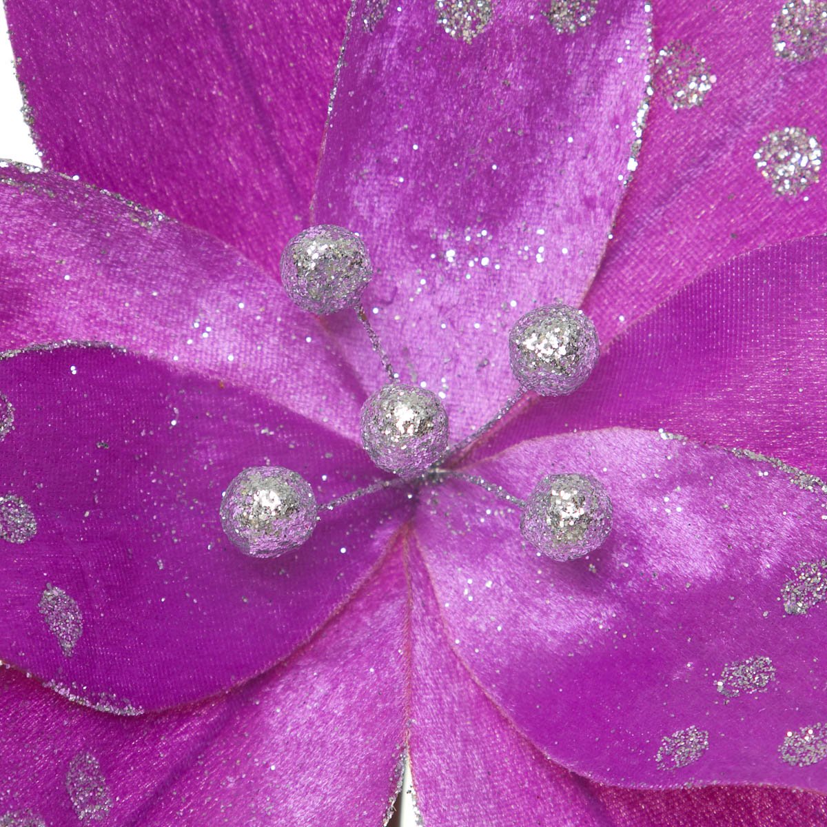 Flor de Nochebuena Puntos Pupura Y Plata Oro 37Cm