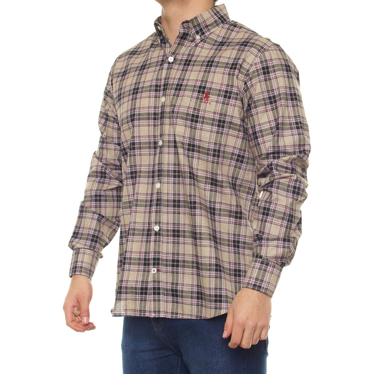 Camisa Casual Manga Larga Estampada Cuadros para Hombre Polo Club