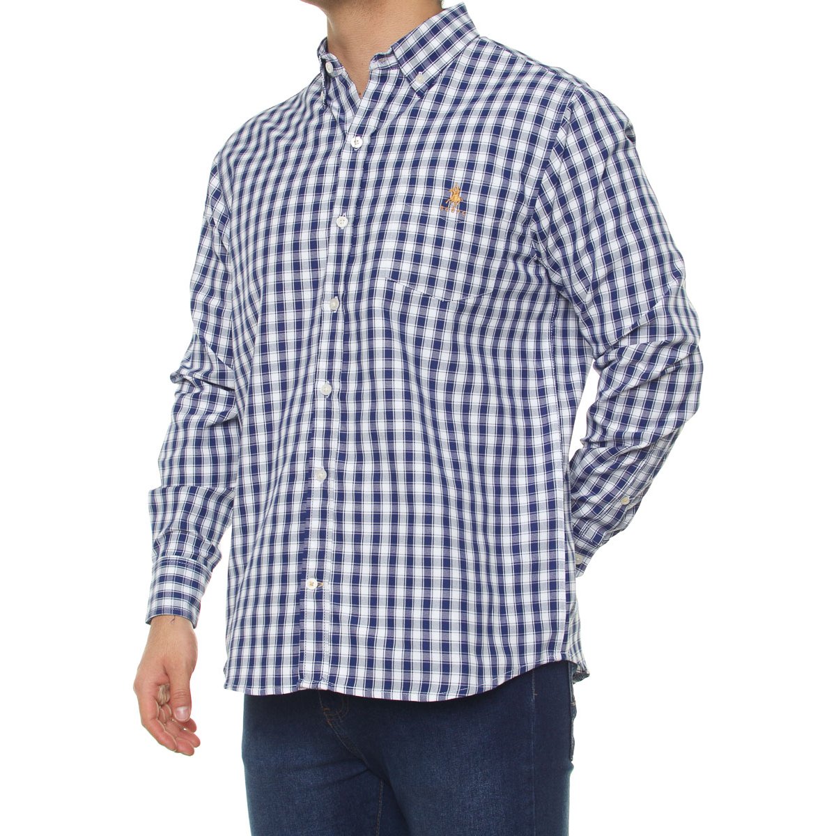 Camisa Casual Manga Larga Estampado Cuadros para Hombre Polo Club