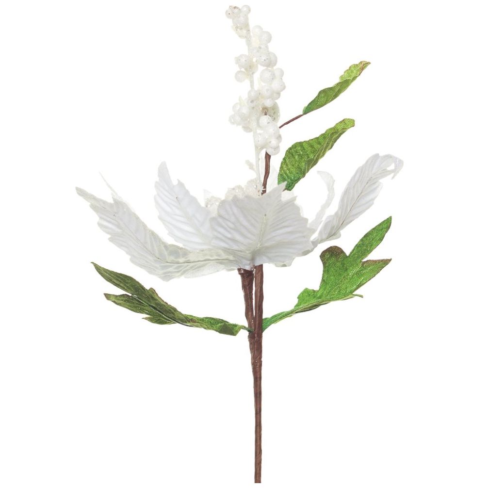 Flor de Nochebuena Blanca con Berries 35Cm