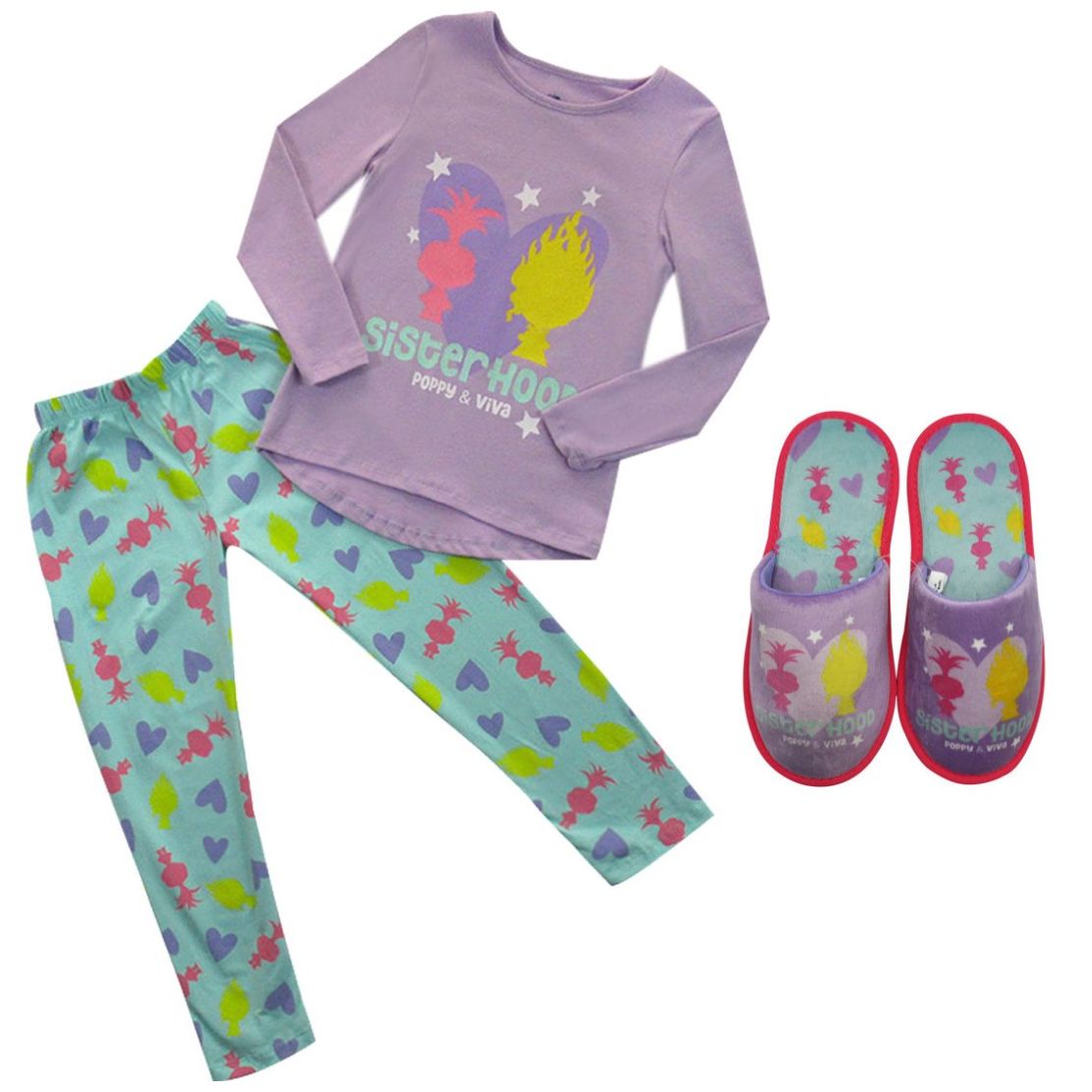 Pijama Trolls Playera Manga Larga Pantalón Y Pantufla con
