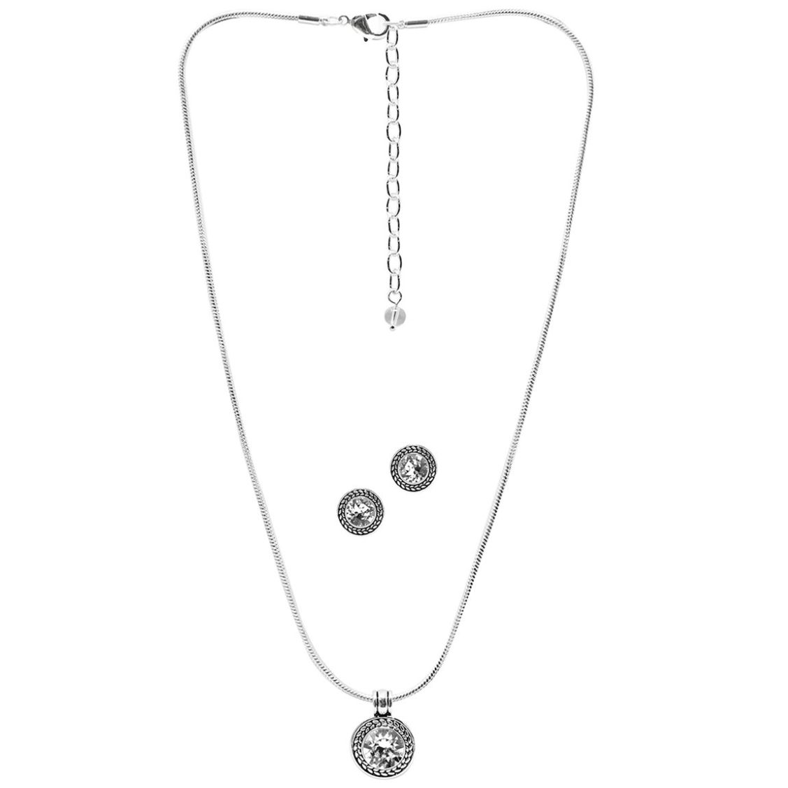 Set Collar Y Aretes  Napier Color Plata Acabado Brillante