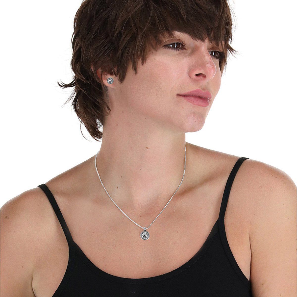 Set Collar Y Aretes  Napier Color Plata Acabado Brillante