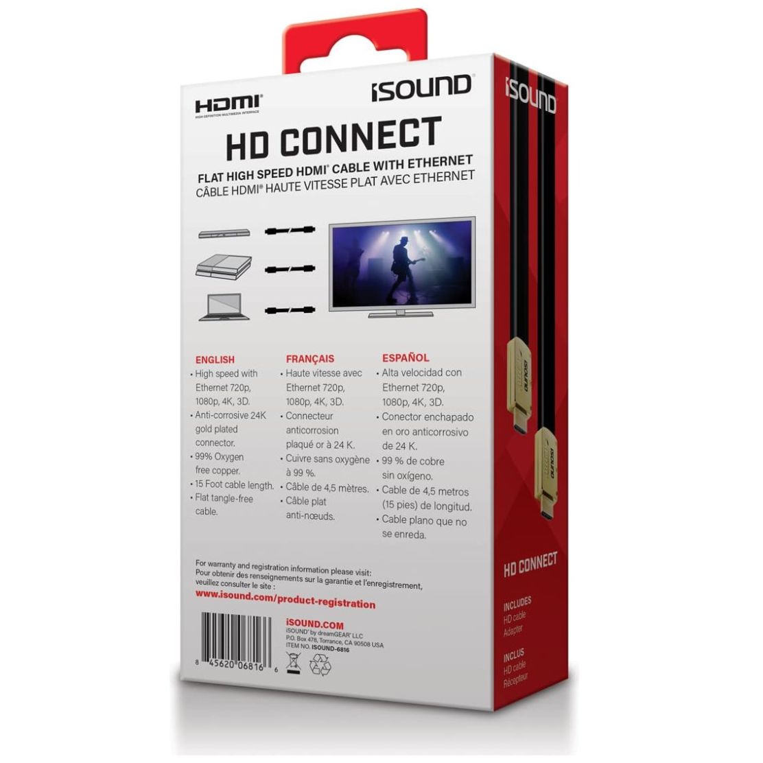 Cable con Ethernet Hdmi Isound Flat High Speed