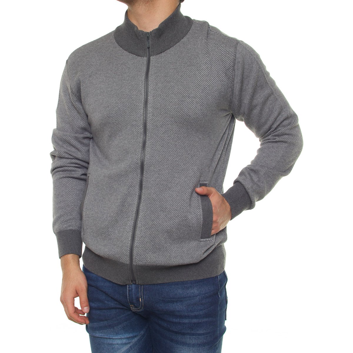 Sueter Gris Con Cierre Hombre Sweater Manga Larga Medio Cierre