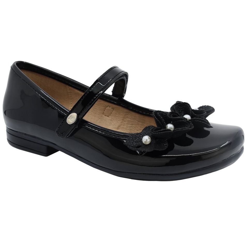 Zapato Coqueta Charol Negro con Velcro para Niña