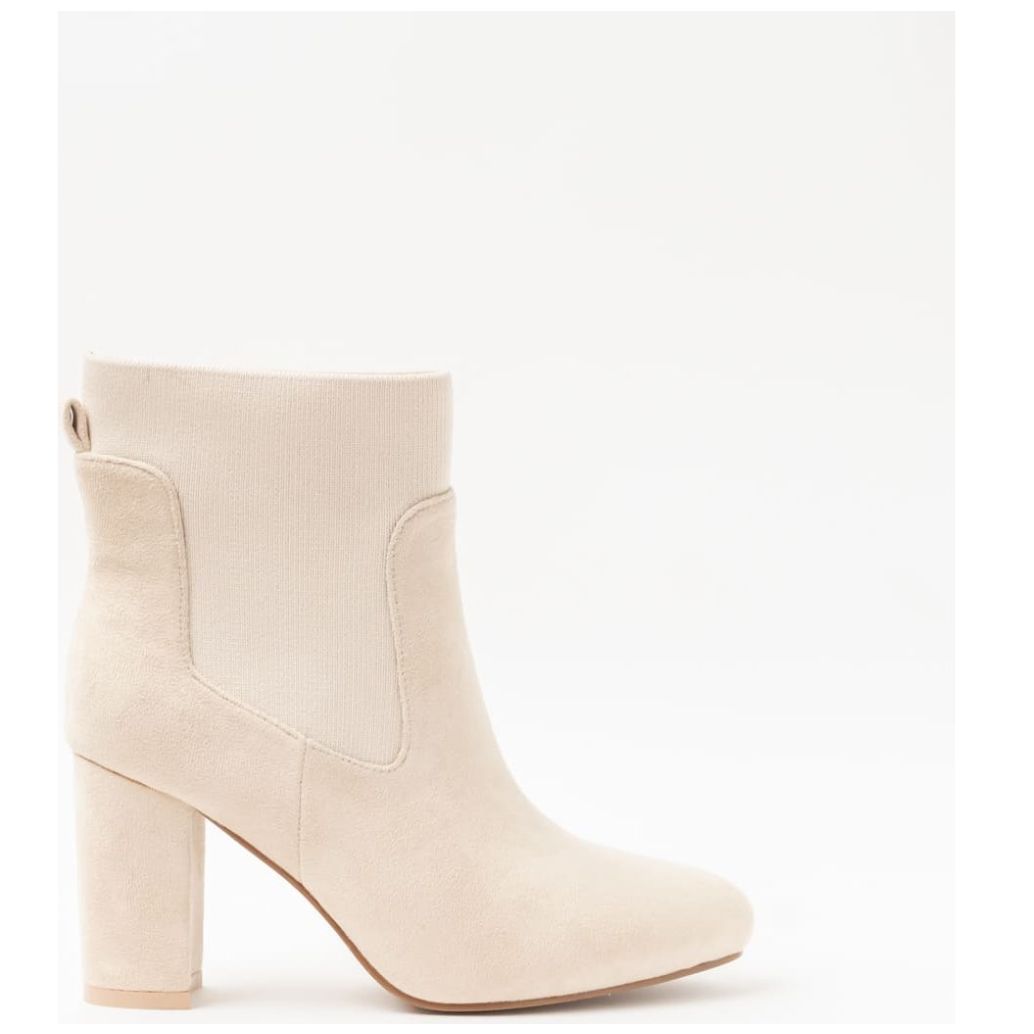 Botín Tacón Ancho con Elástico Color Beige Emporio Vu