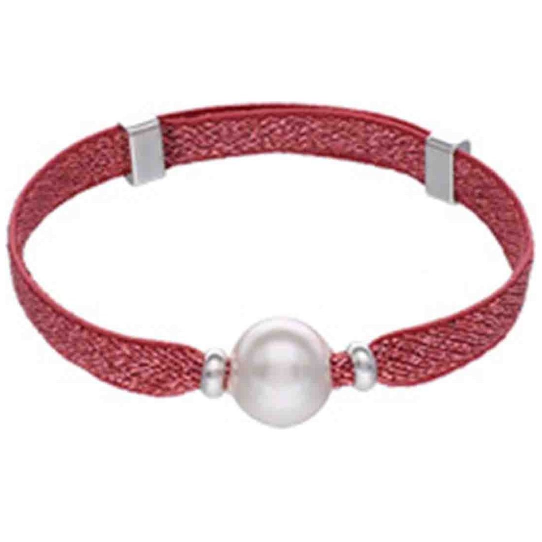 Brazalete Majorica Magneta Elástico Ajustable Hilos Plata Perla Bca 10 Mm