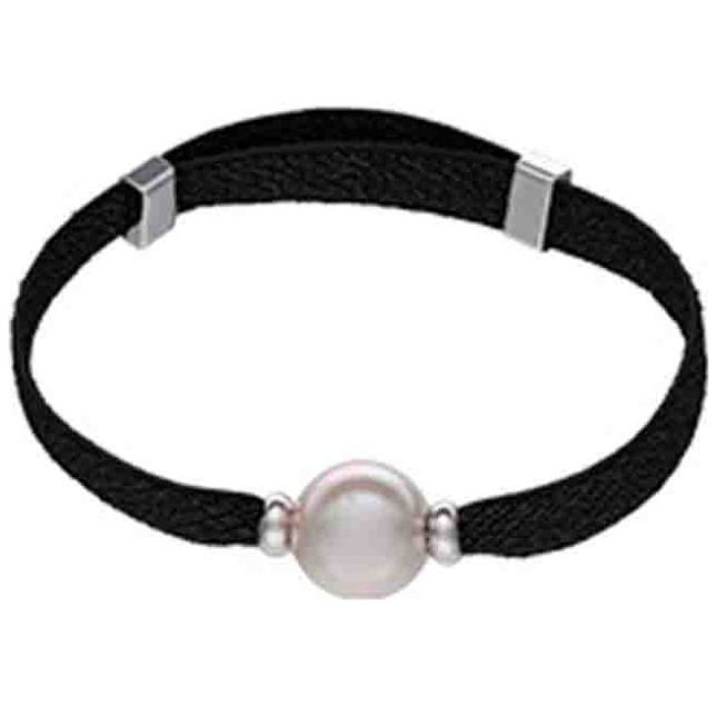 Brazalete Majorica Negro Elástico Ajustable Hilos Plata Perla Bca 10 Mm
