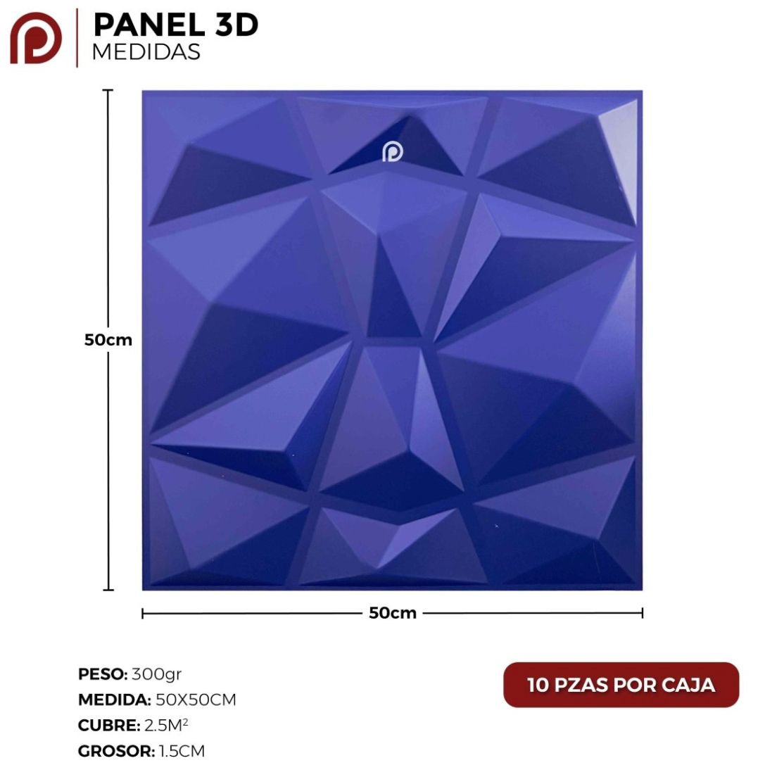 Panel Decorativo 3D Cuarzo Azul Rey 50X50Cm Deco Pvc
