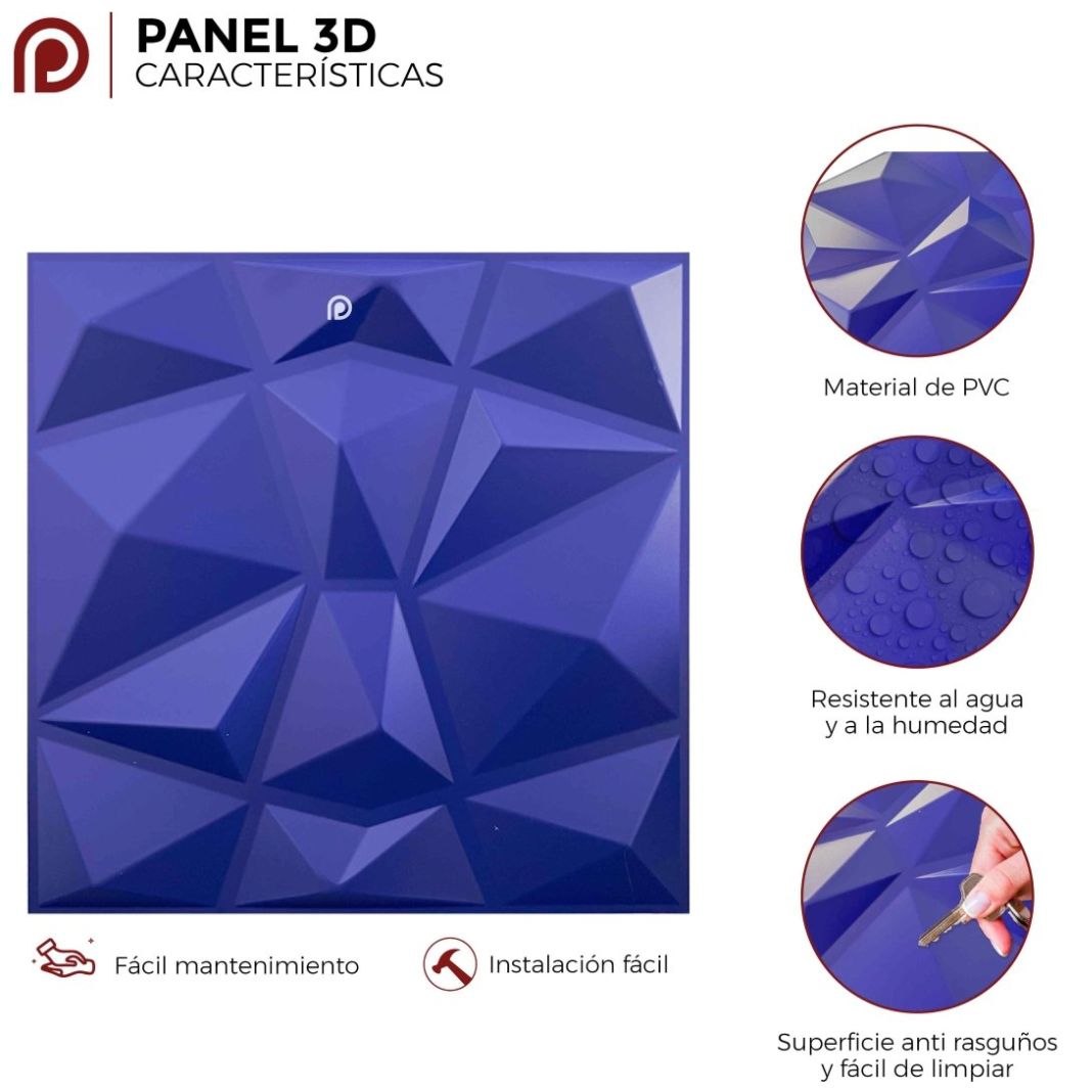 Panel Decorativo 3D Cuarzo Azul Rey 50X50Cm Deco Pvc