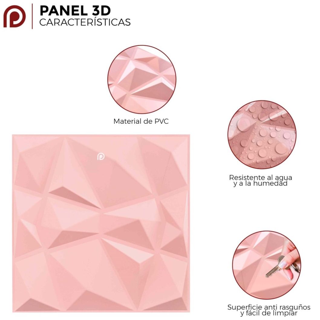 Panel Decorativo 3D Cuarzo Rosa 50X50Cm Deco Pvc