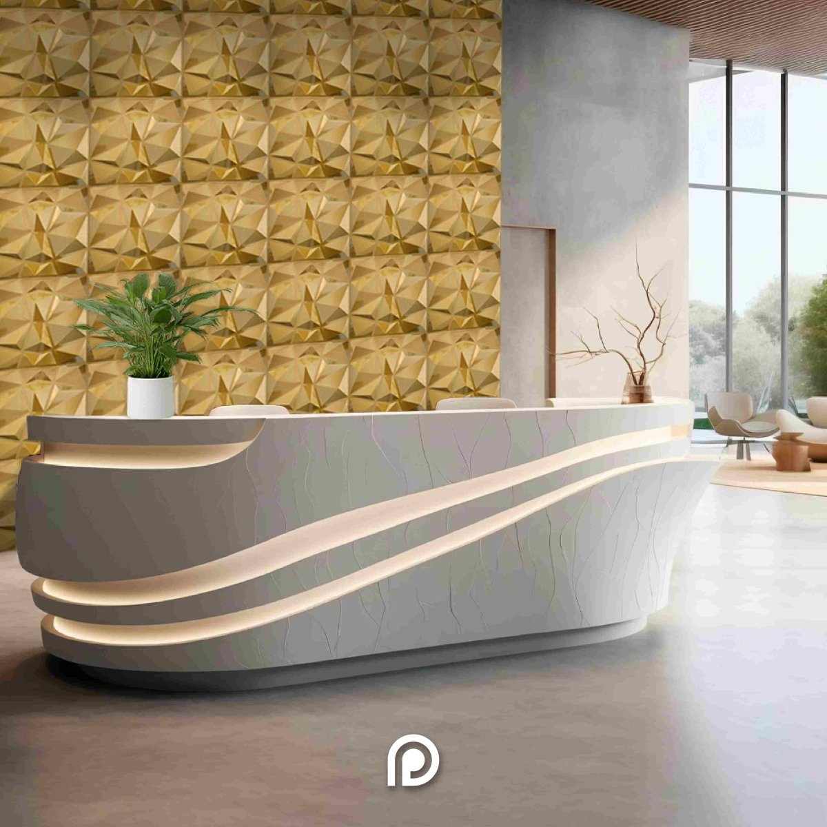Panel Decorativo 3D Cuarzo Oro 50X50Cm Deco Pvc