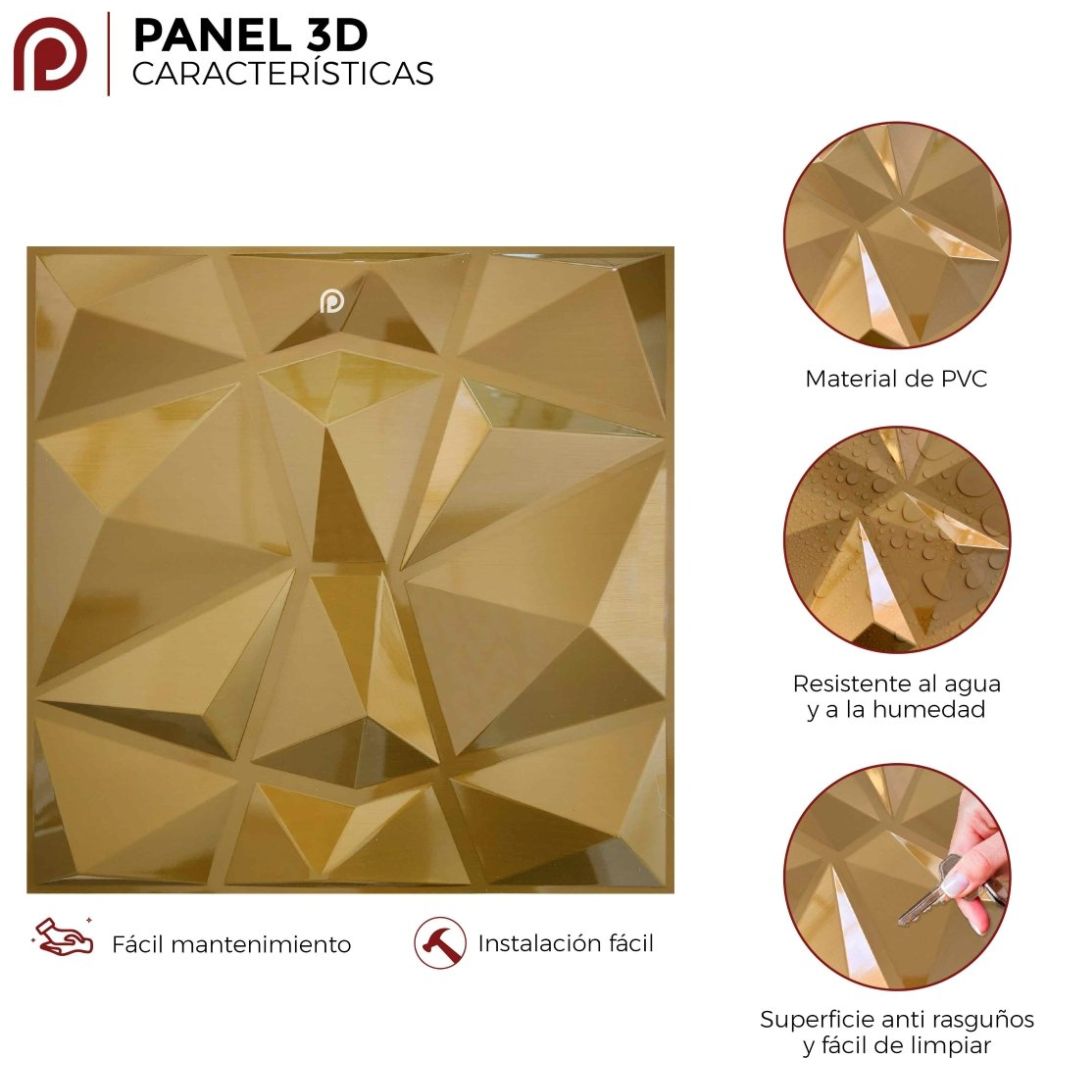 Panel Decorativo 3D Cuarzo Oro 50X50Cm Deco Pvc