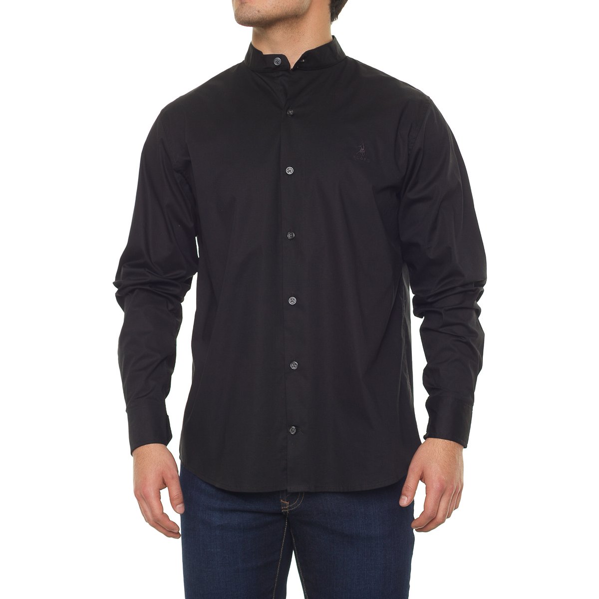 Camisa Casual Stretch Manga Larga Cuello Mao para Hombre Polo Club