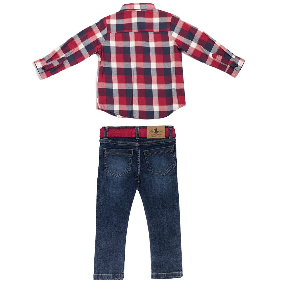 Conjunto 2 Piezas Royal Polo Club Camisa Manga Larga Franela Jeans y Cinturón para Niño