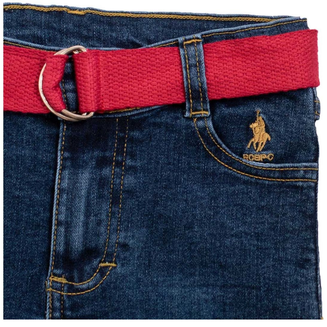 Conjunto 2 Piezas Royal Polo Club Camisa Manga Larga Franela Jeans y Cinturón para Niño