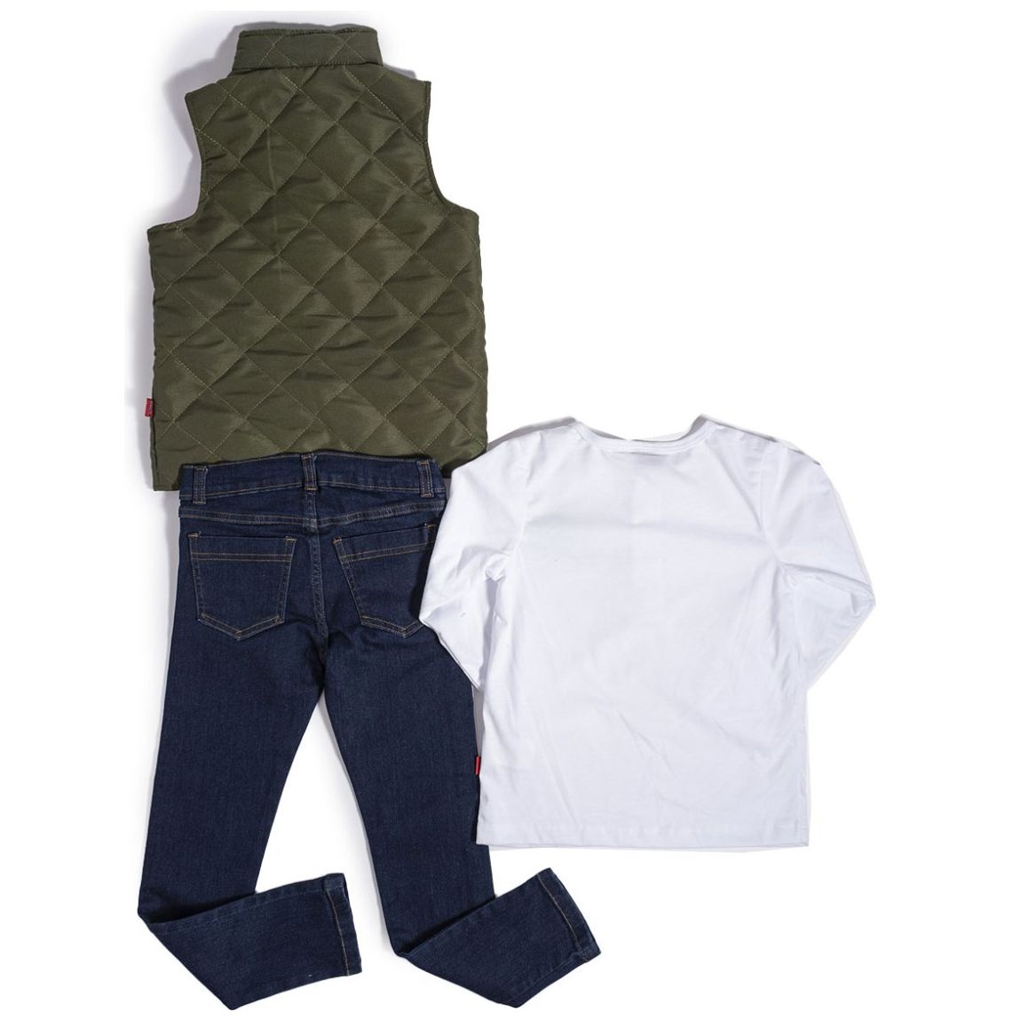 Conjunto 3 Piezas Snoopy Chaleco Capitonado, Playera Manga Larga y Jeans para Niño