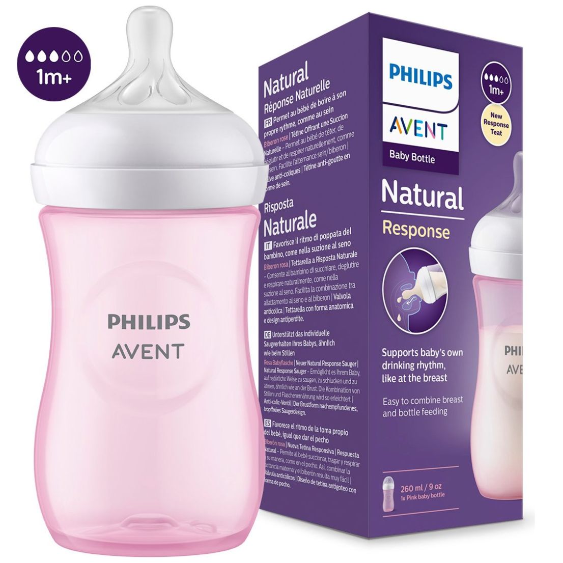 Biberón Avent Natural Response Rosa 9Oz/260Ml 1M