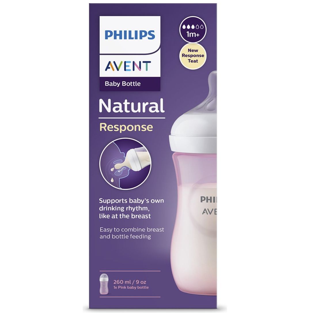 Biberón Avent Natural Response Rosa 9Oz/260Ml 1M