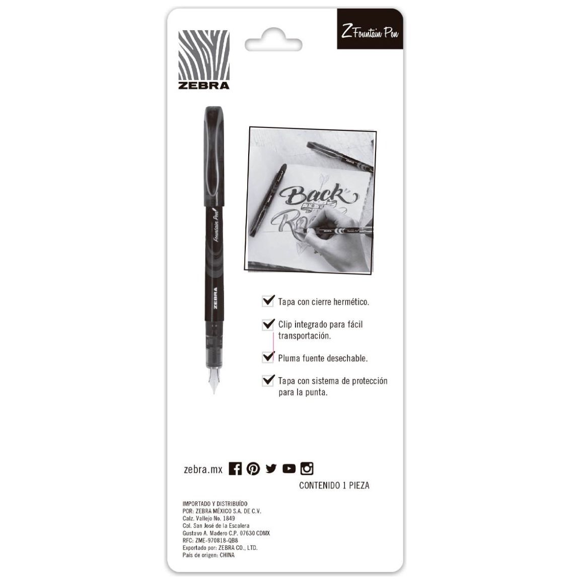 Pluma Fuente Desechable Azul Zebra
