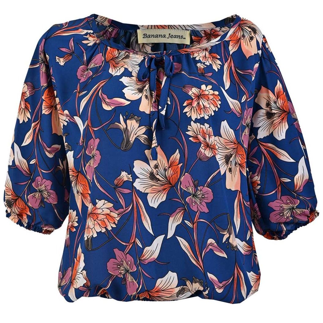 Blusa Banana Jeans Cuello Ojal Diseño Estampado para Mujer