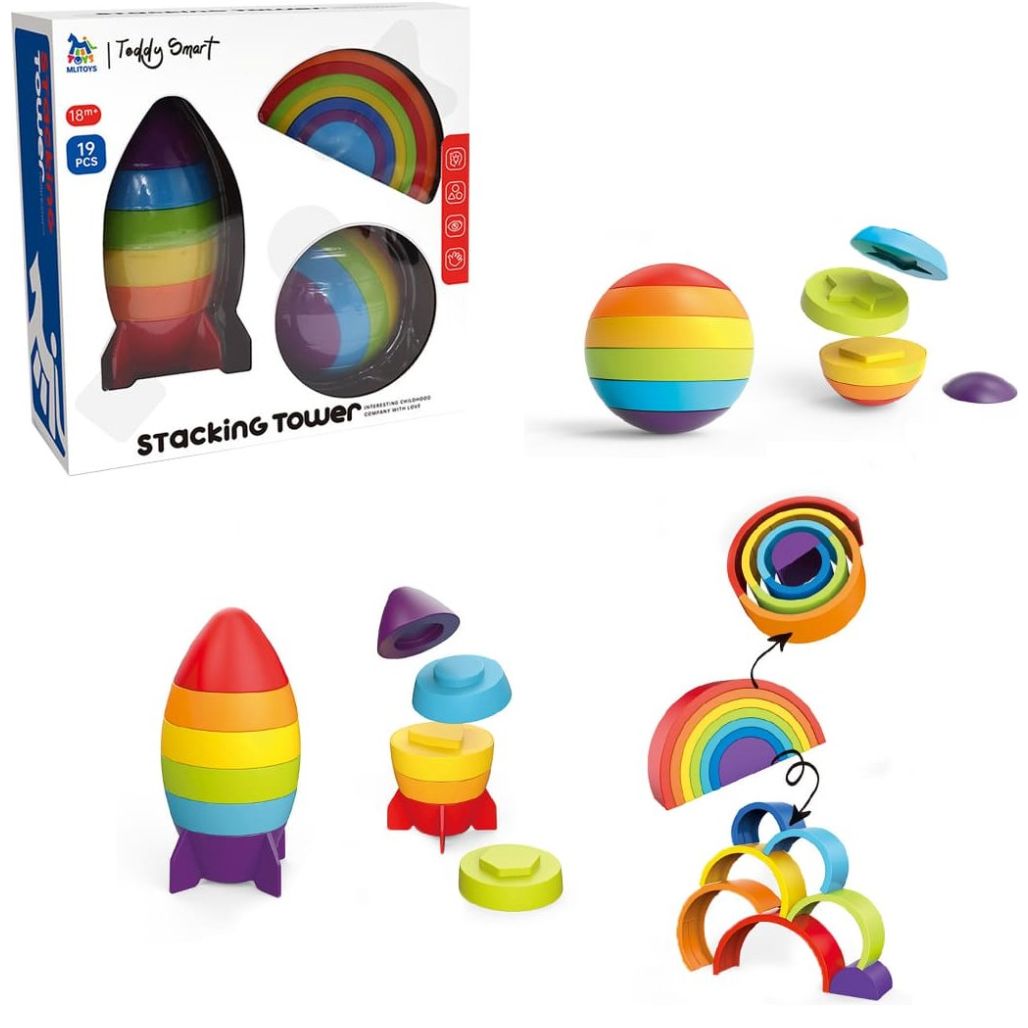 Juguete Apilable de Cohete Pelota Arco Iris