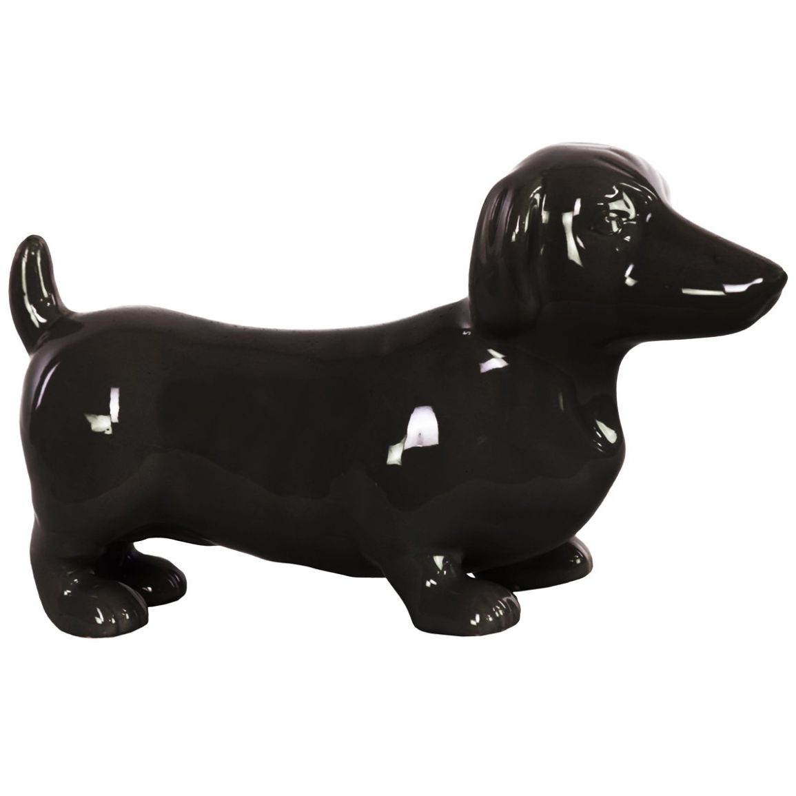 Home Nature Figura de Perro Salchicha de Cerámica con Acabado Brillante, Color Negro 15.8*11.4*27.3 Cm