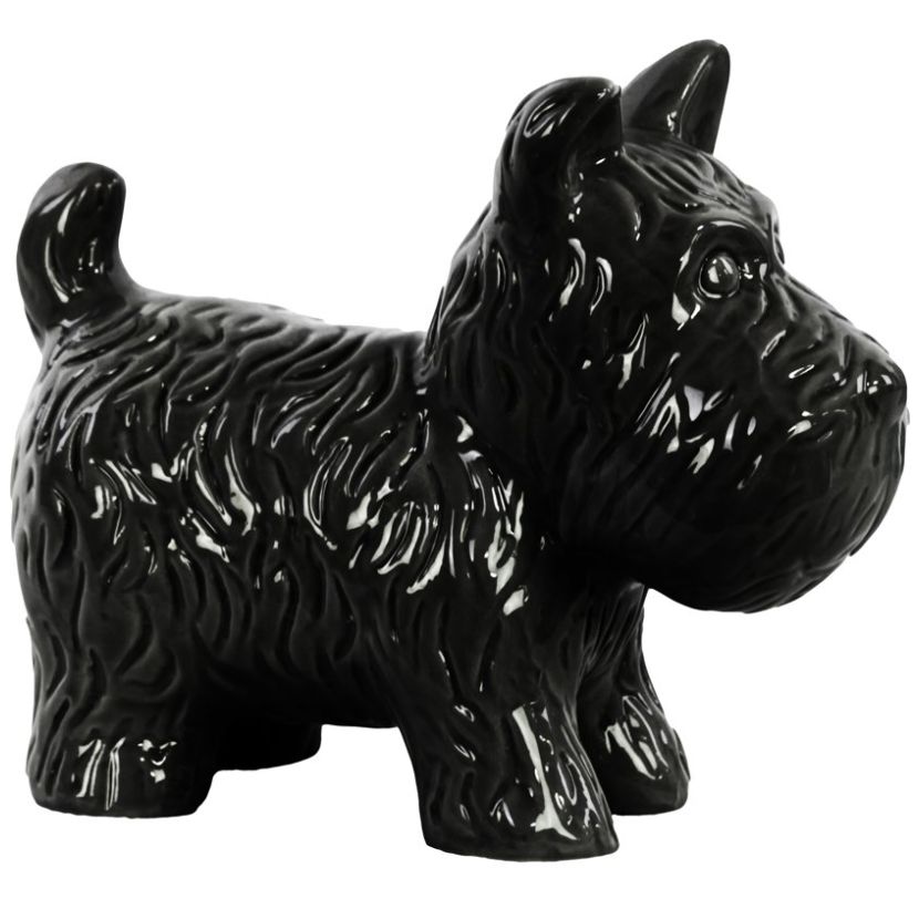 Home Nature Figura de Perro Terrier Galés de Cerámica con Acabado Brillante, Color Negro 17.7*11.4*21.6 Cm