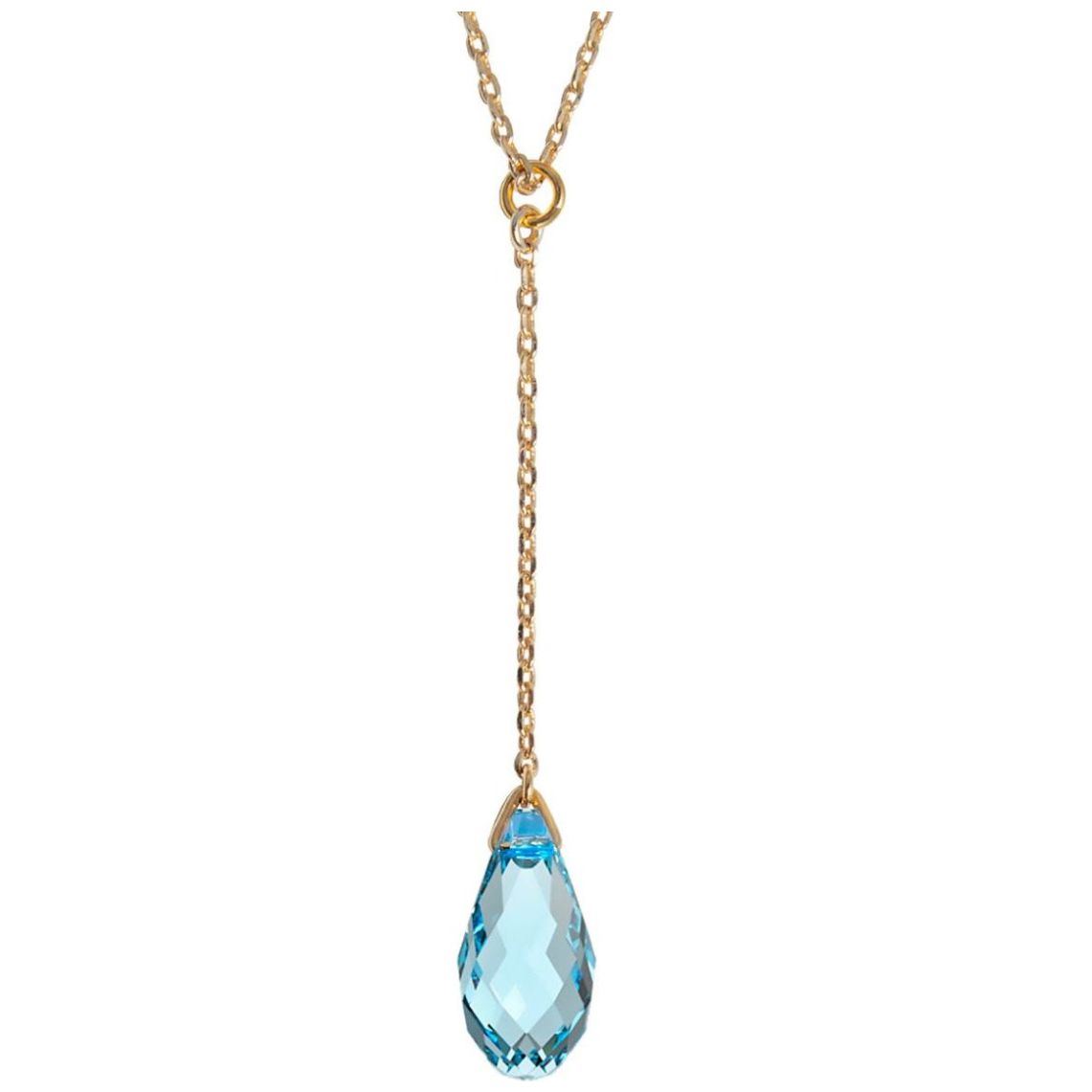 Dije con Cadena en Dorado con Cristal Austriaco Briolette Pendant Color Aquamarine Adrianne Picard