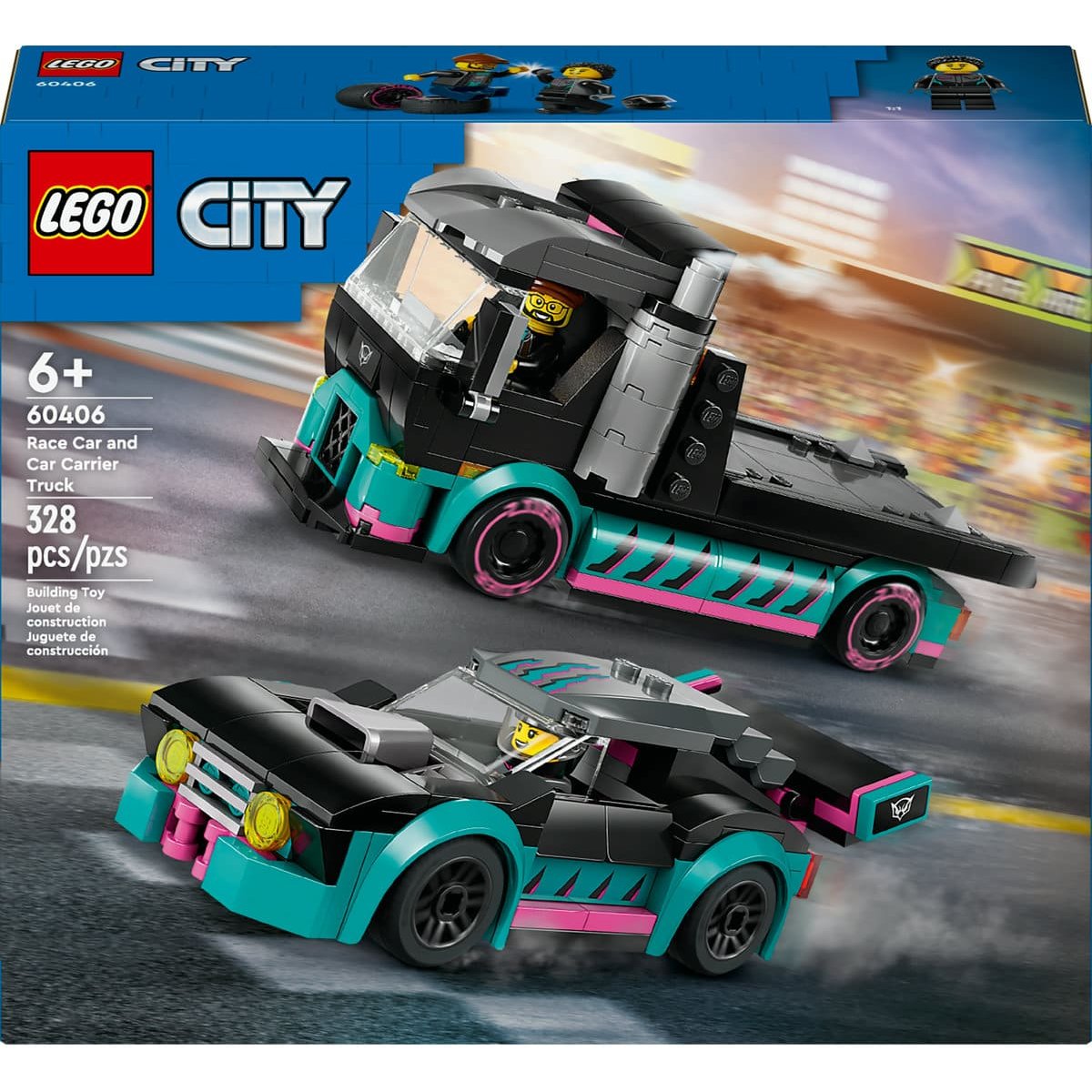 Lego Coche de Carreras y Camión de Transporte