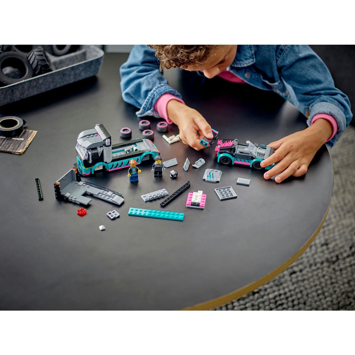 Lego Coche de Carreras y Camión de Transporte