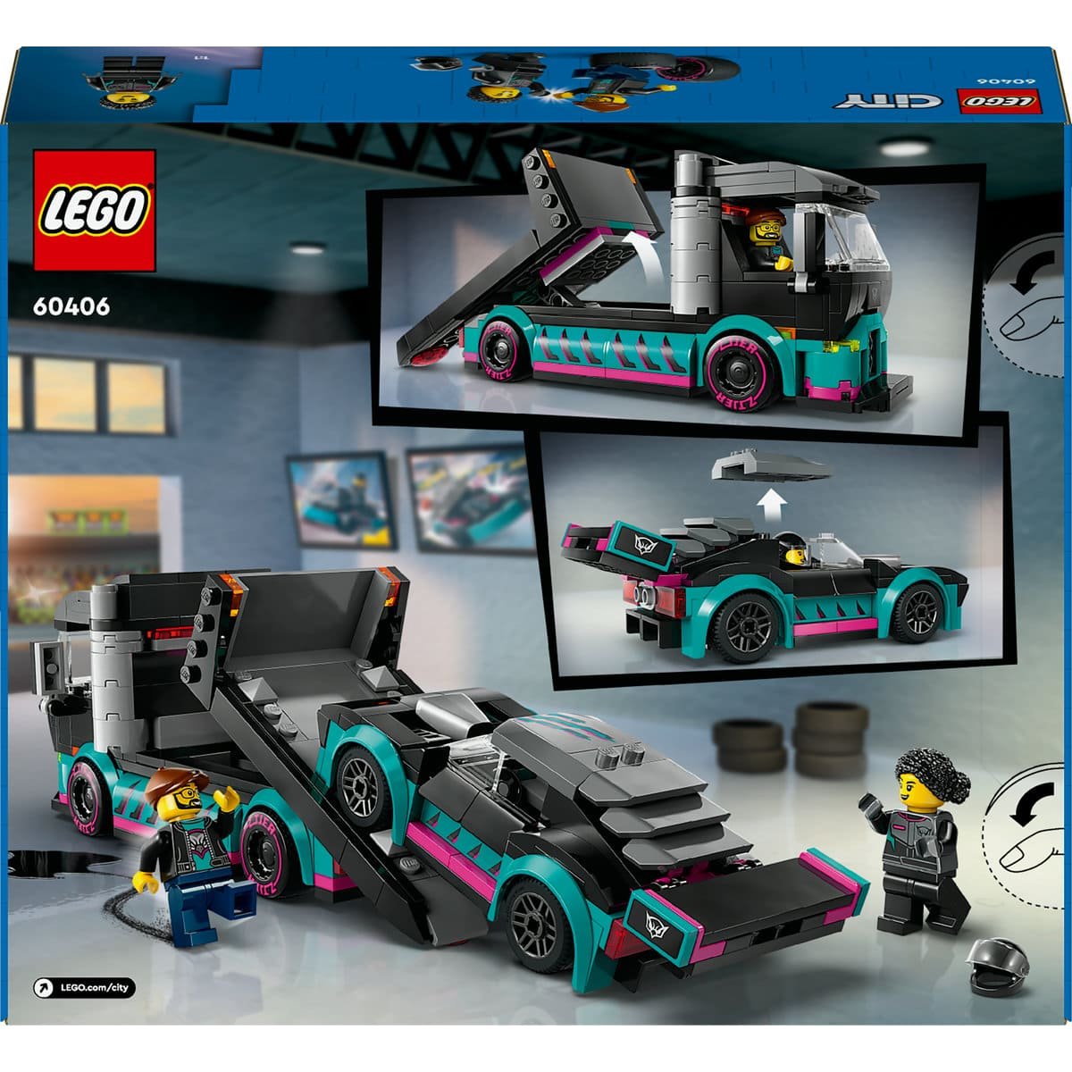 Lego Coche de Carreras y Camión de Transporte