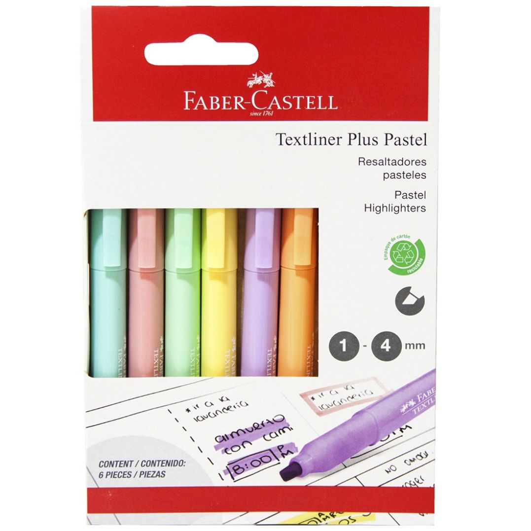 6 Textliner Plus Súper Pastel Faber-Castell