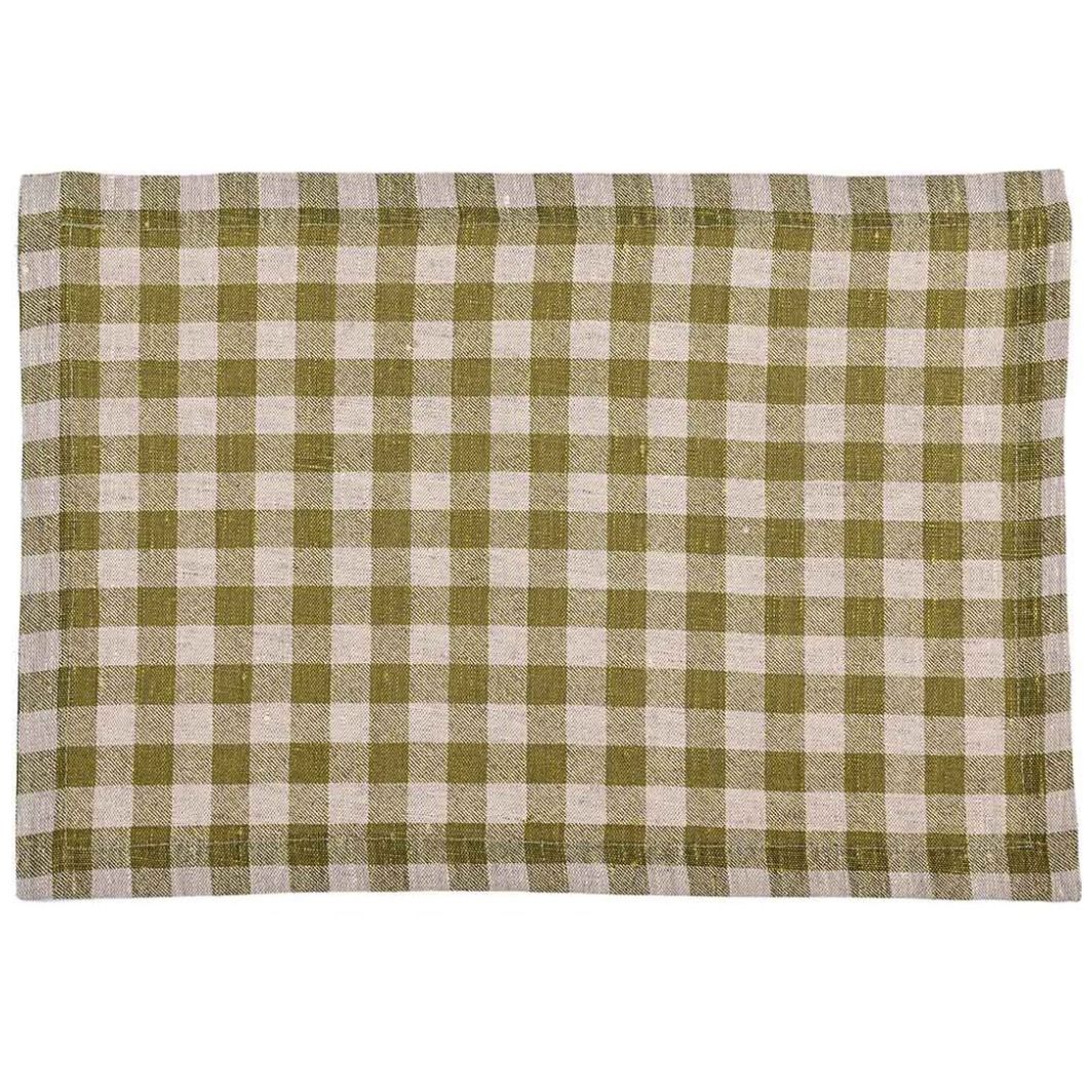 Mantel Individual 35X50  Linen Cuadros Verde Home & Details