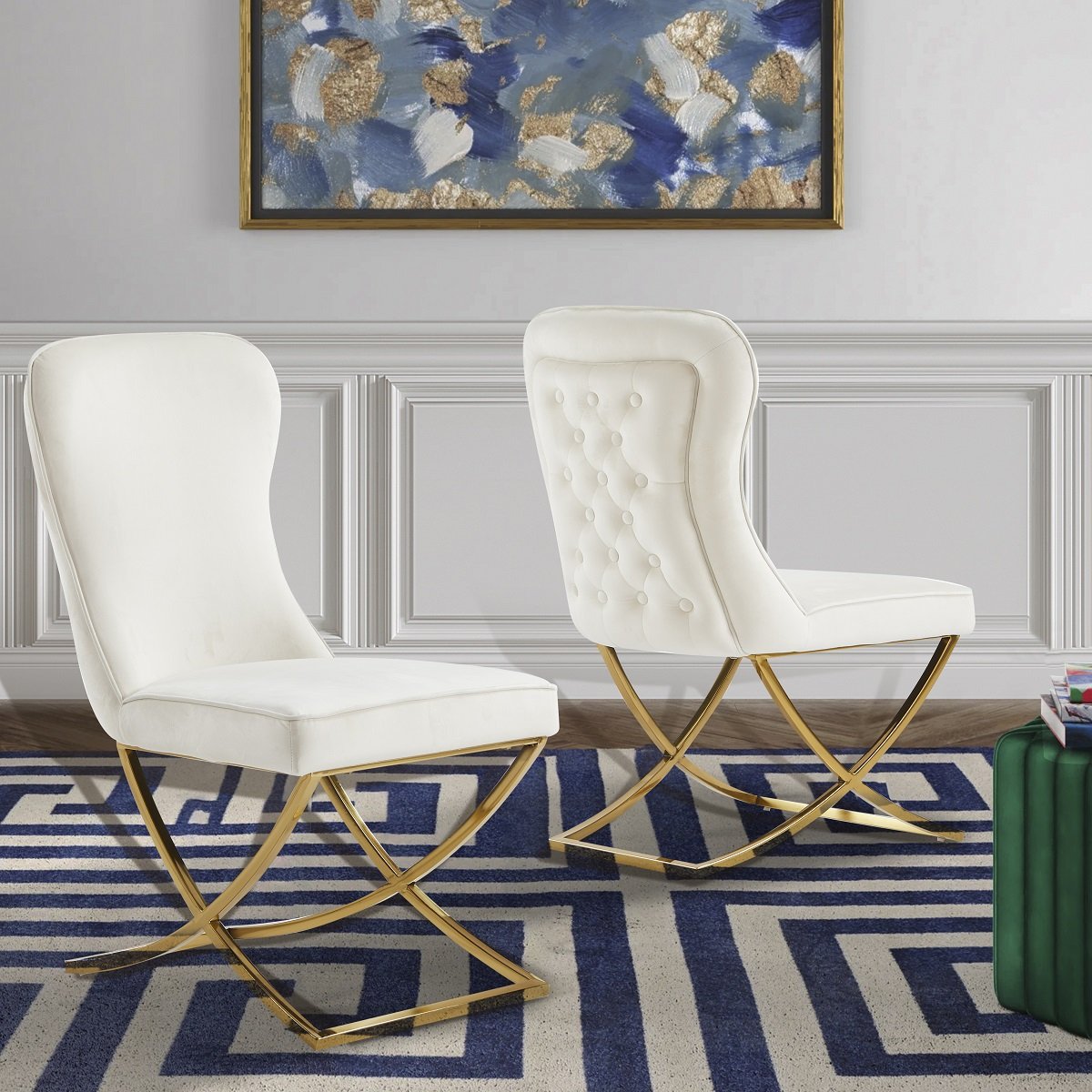 Silla Blanca con Cromo Dorado Dc23 Wang