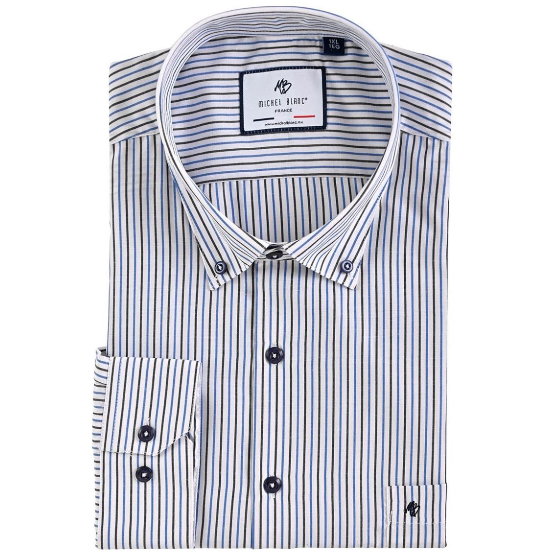 Camisa Manga Larga Rayada Mihel Blanc para Hombre Plus